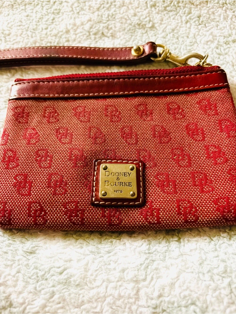 Dooney & Bourke Red Signature Canvas Wristlet with Gold Plate